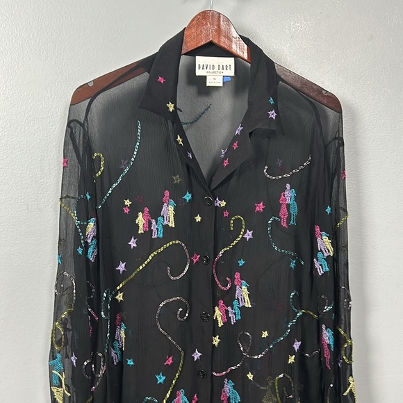 David Dart Women’s Black Sheer Button Up Shirt Sequin Detail - XL - Picture 4 of 15